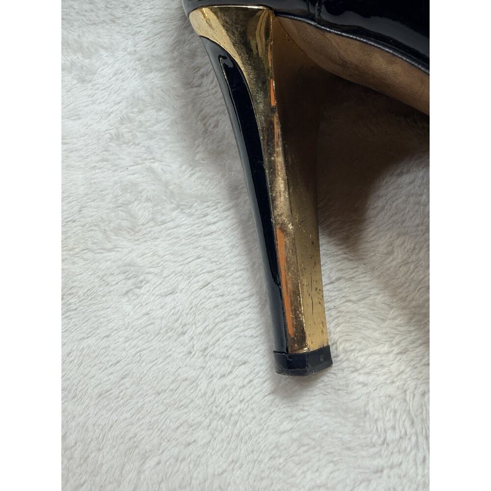 Jimmy Choo Ankle Boots 37 Black Patent Leather Cutout Gold Buckle Stiletto Italy - Picture 12 of 13